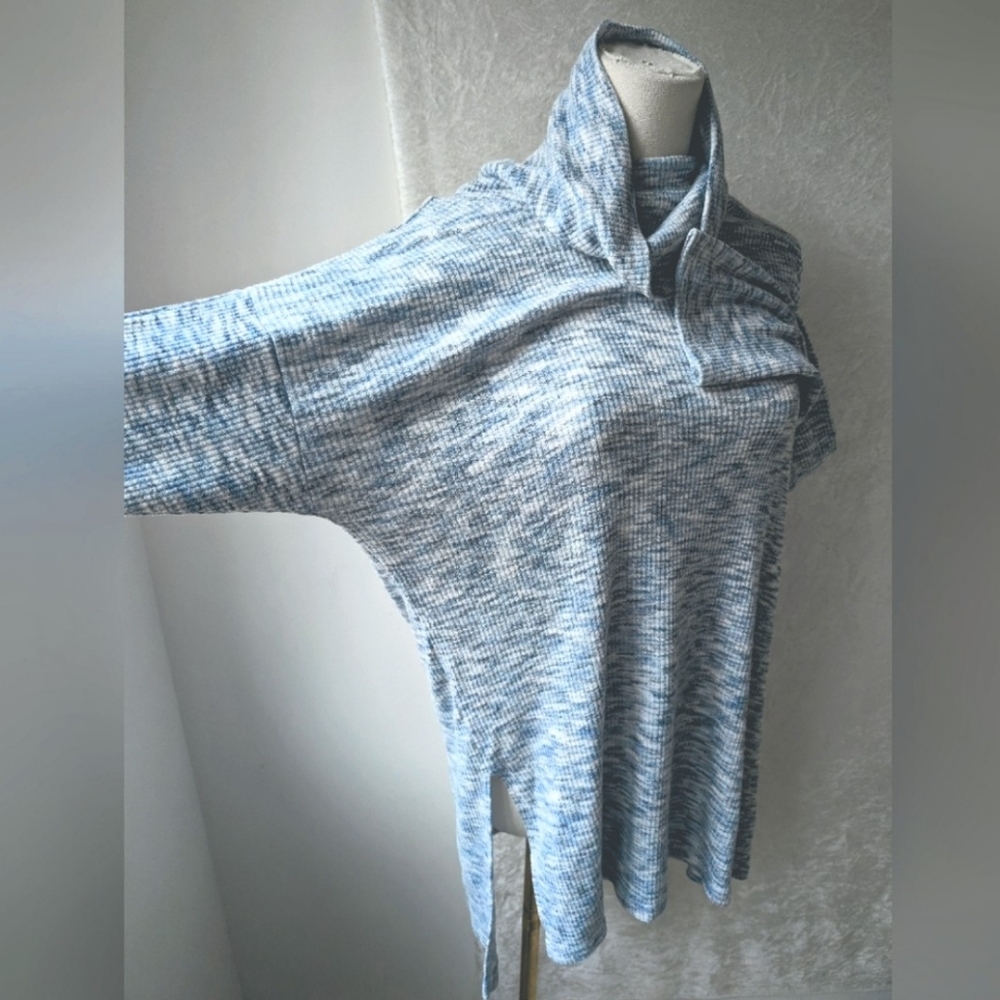 Cafe Marrakesh Rayon Tunic Cowl Neck Heather Blue Sweater